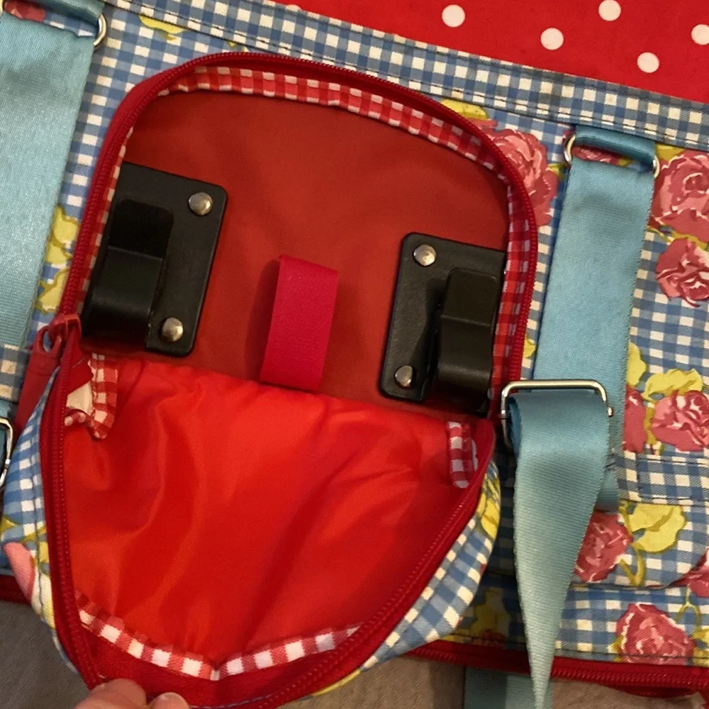 BASIL ROSA Floral Patchwork Tote Bag in Red and Blue